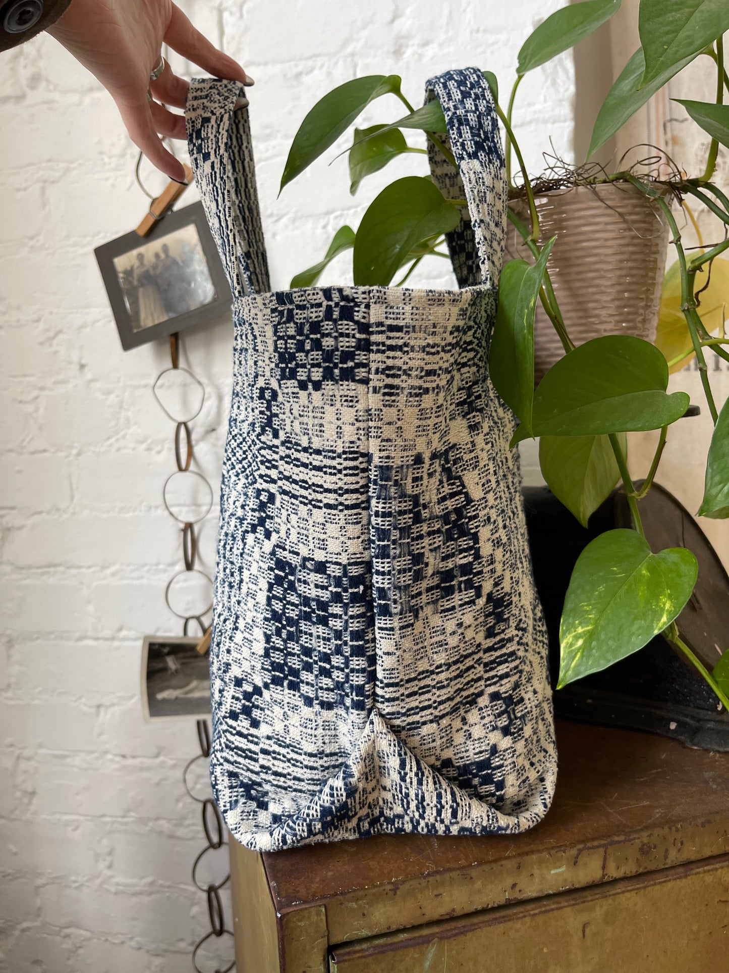 Antique Coverlet & Ticking Tote