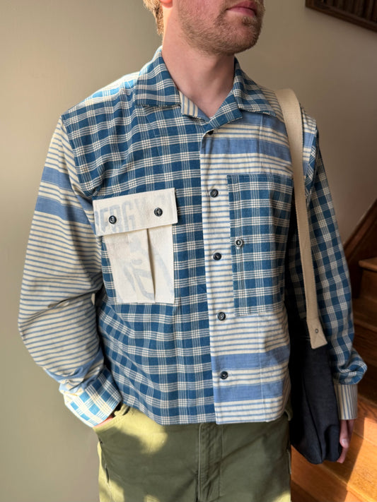 Homespun Cotton & Ticking Overshirt [L]