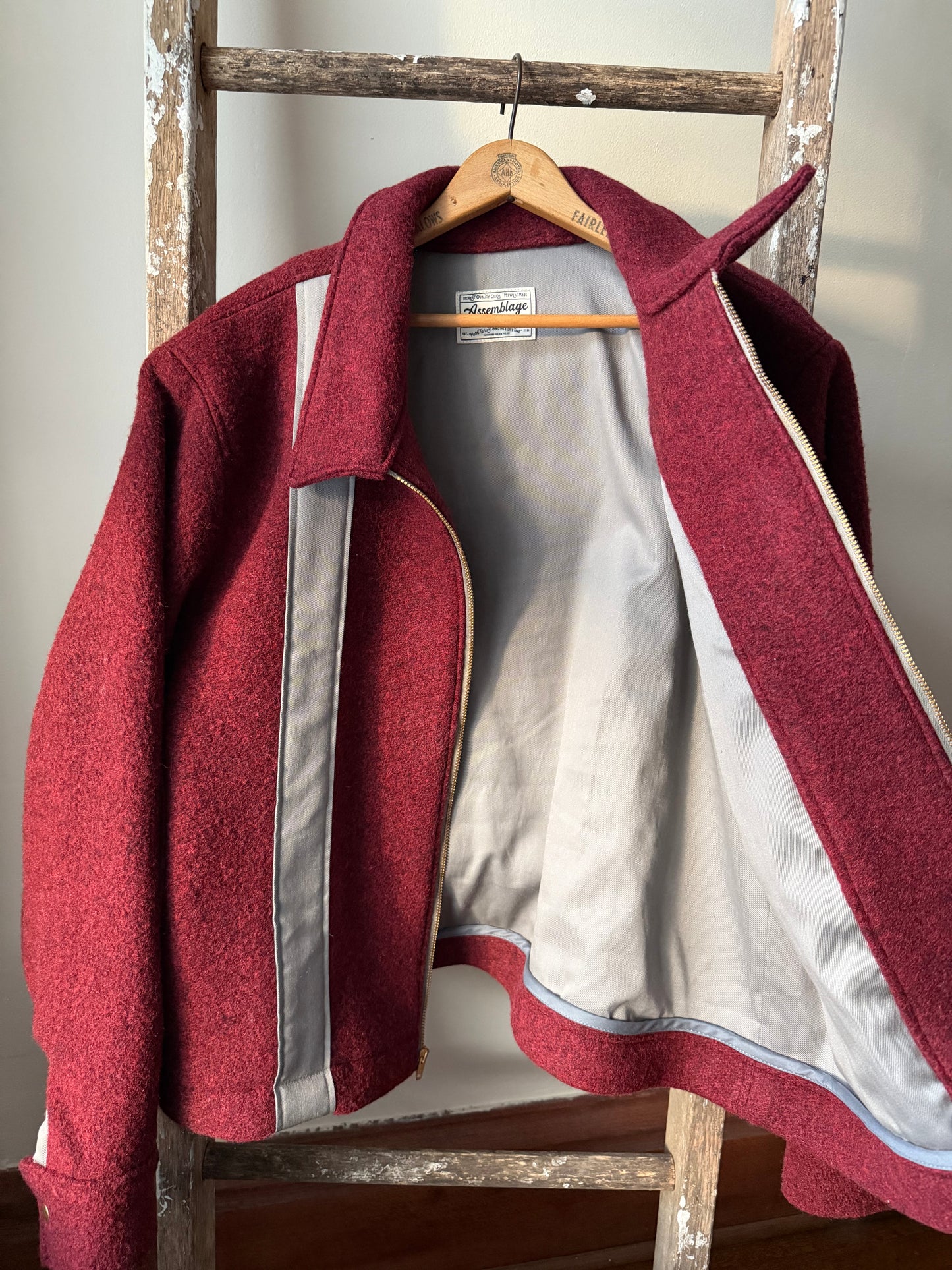 Striped Maroon Wool Varsity Jacket [L]