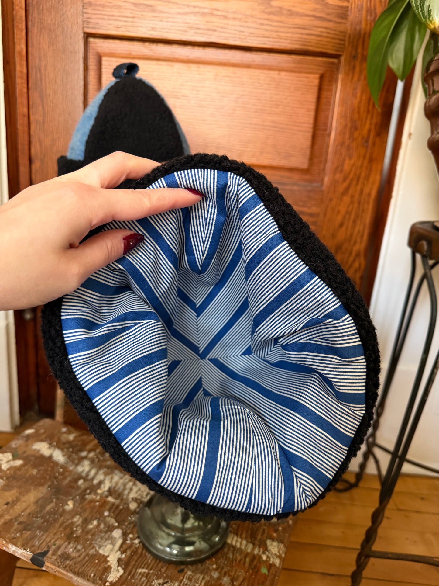 Blue Wool Sherpa Beanie [S/M]