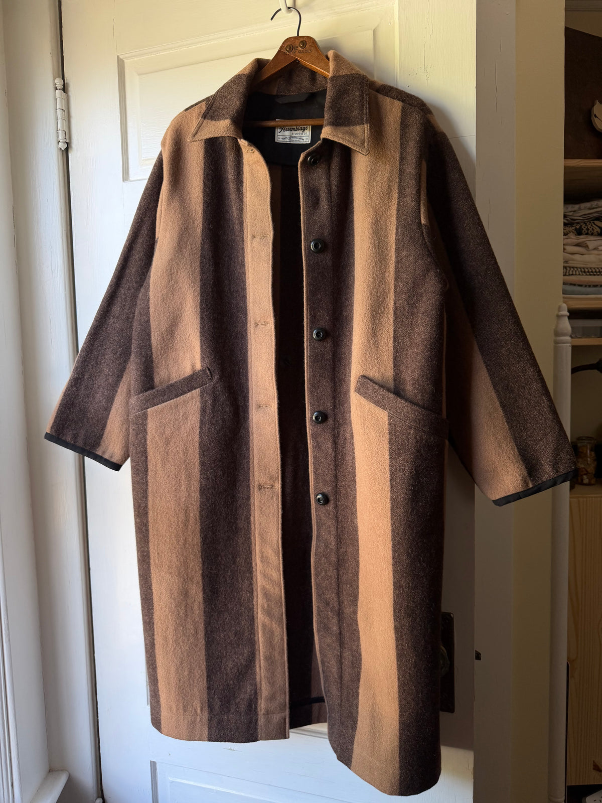 Striped Brown Wool Coat [S]
