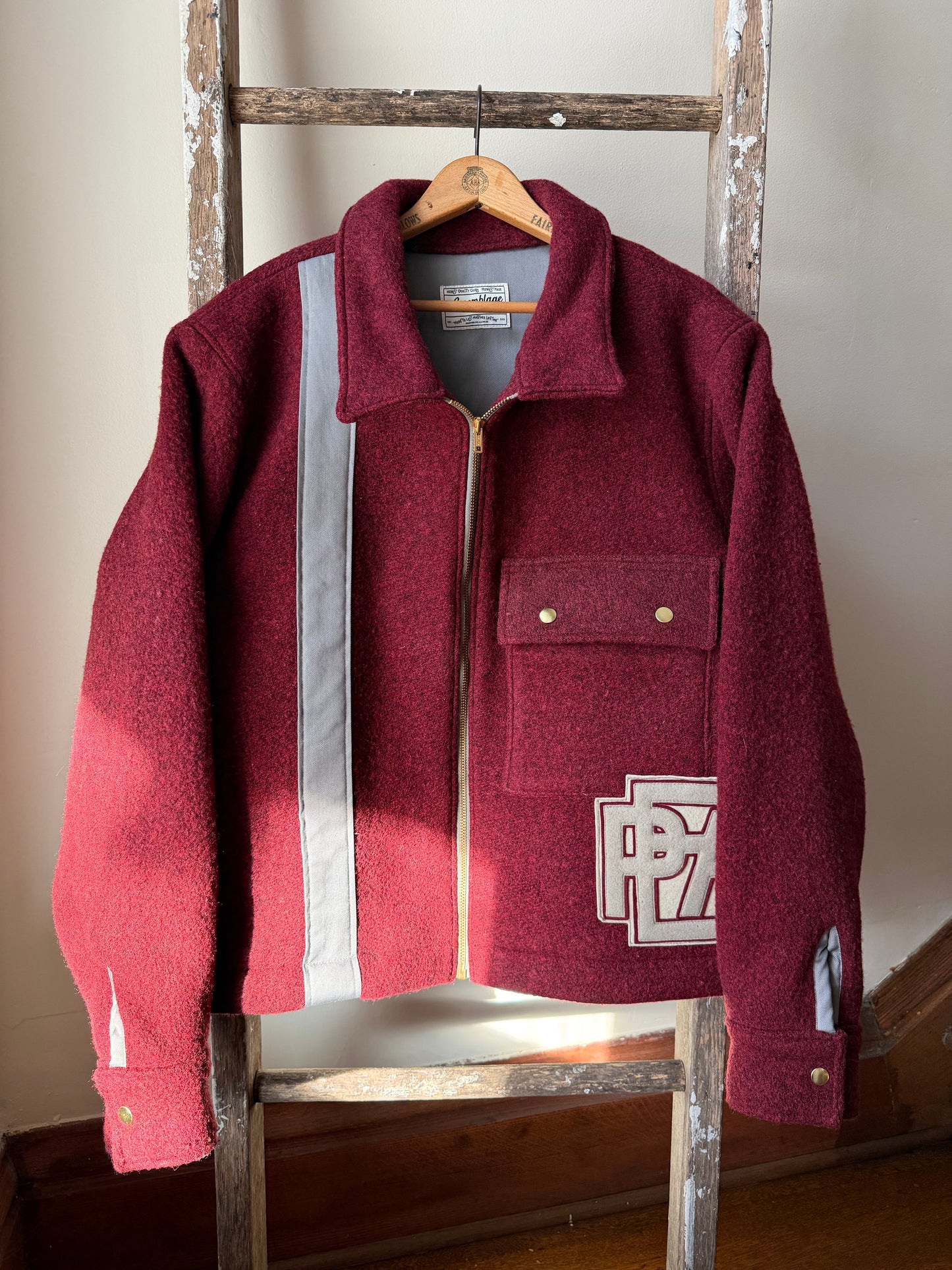 Striped Maroon Wool Varsity Jacket [L]