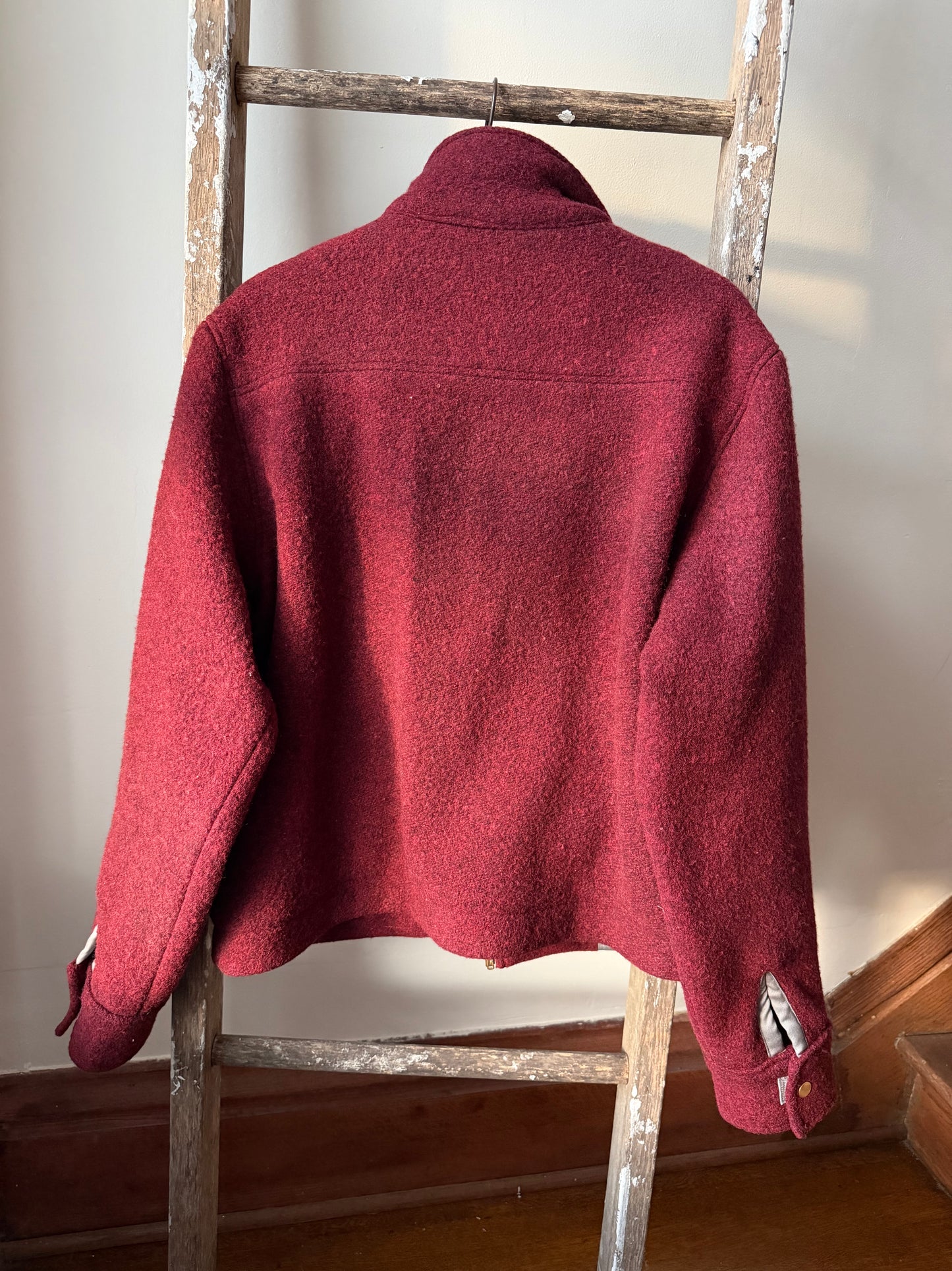 Striped Maroon Wool Varsity Jacket [L]