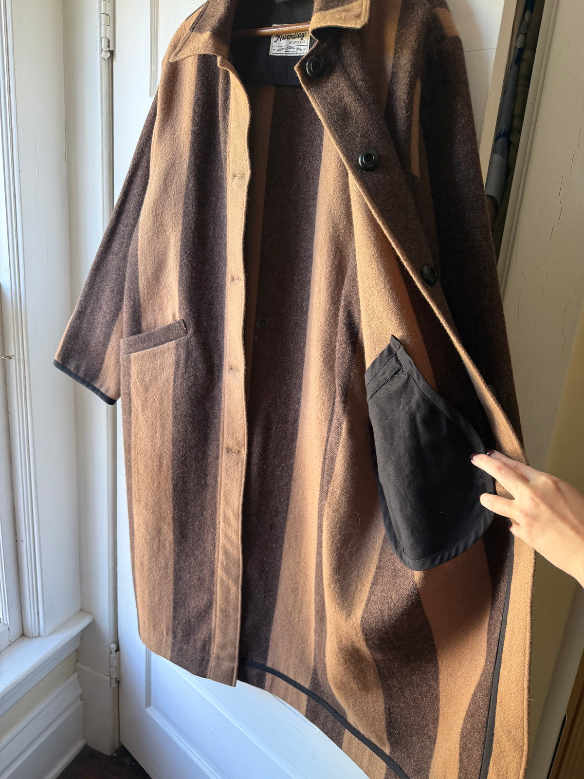 Striped Brown Wool Coat [S]