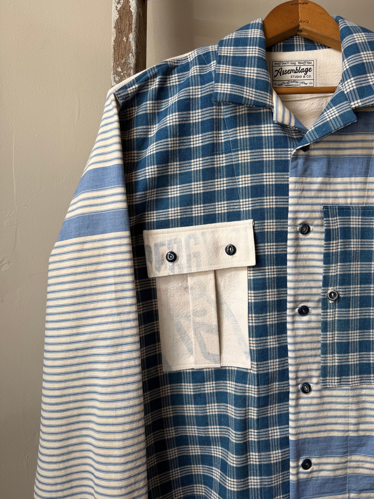 Homespun Cotton & Ticking Overshirt [L]