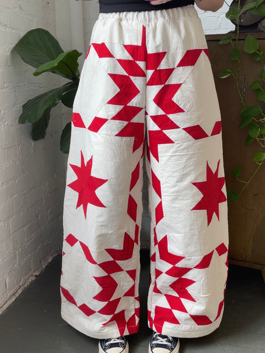 Red Quilt Wide Barrel Leg Pants [M]