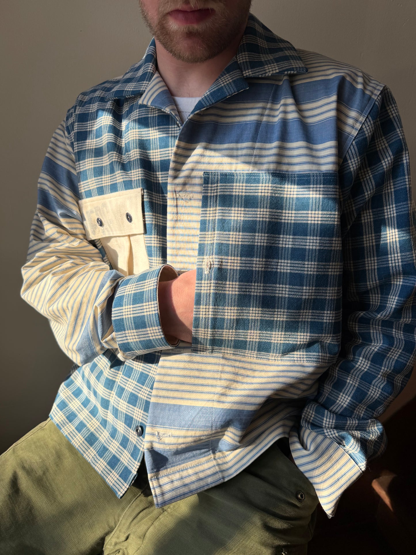 Homespun Cotton & Ticking Overshirt [L]