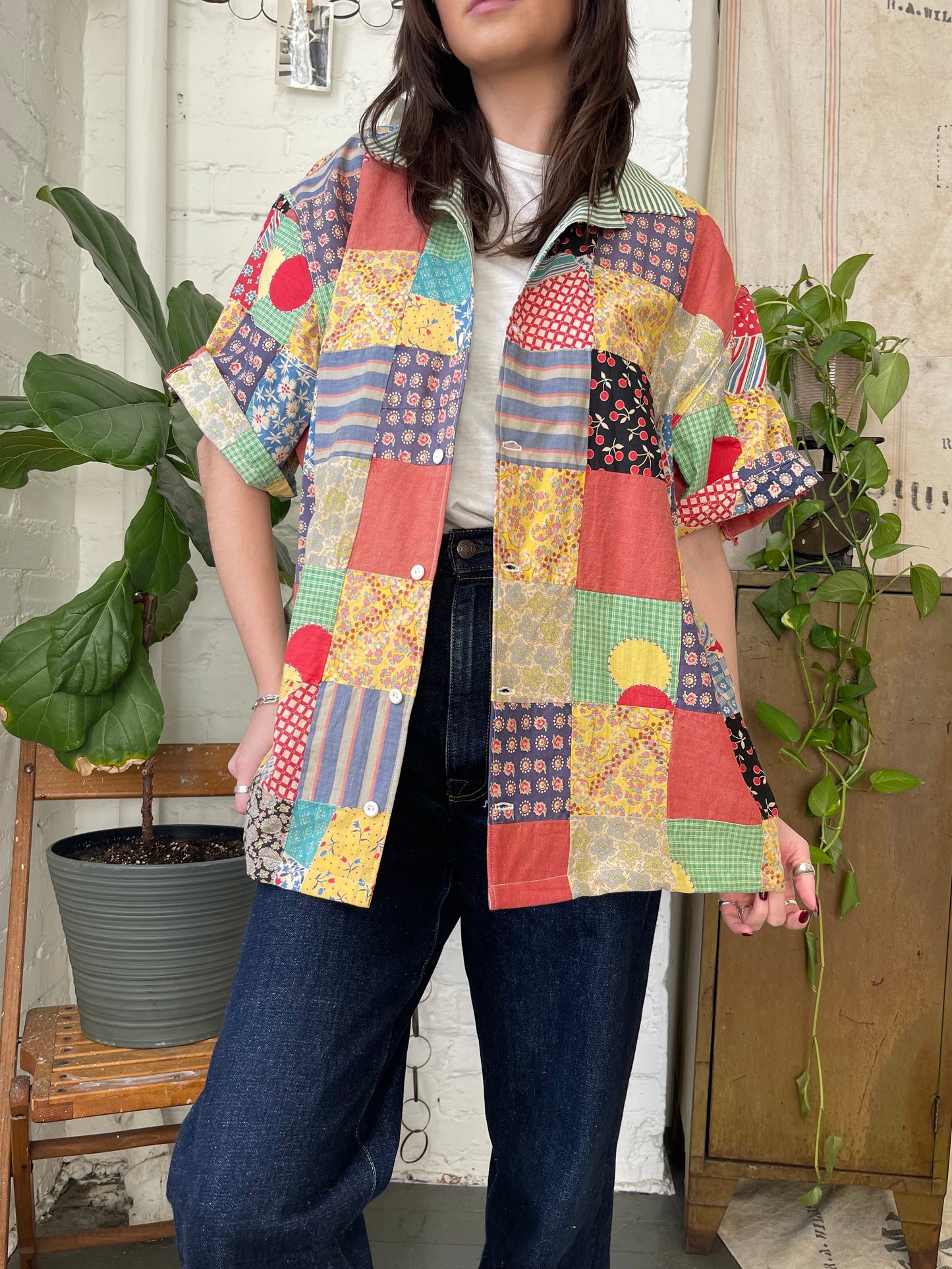 Feedsack Quilt Topper Shirt [L]