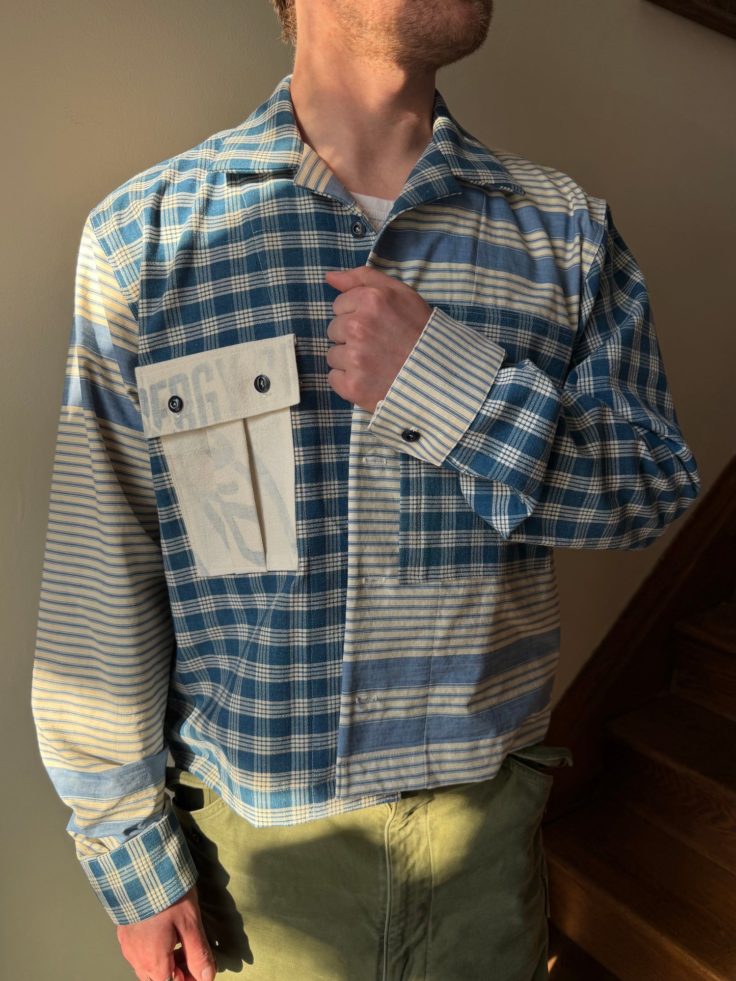 Homespun Cotton & Ticking Overshirt [L]