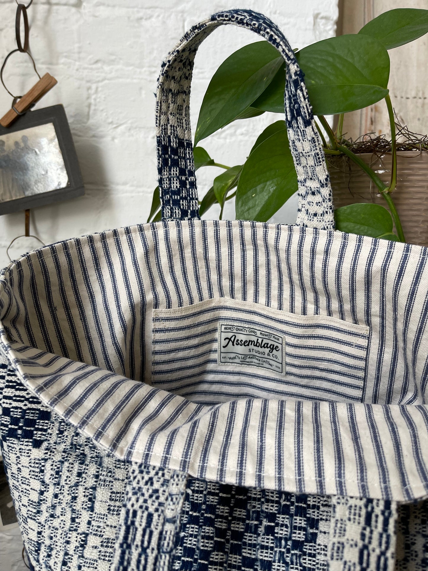 Antique Coverlet & Ticking Tote