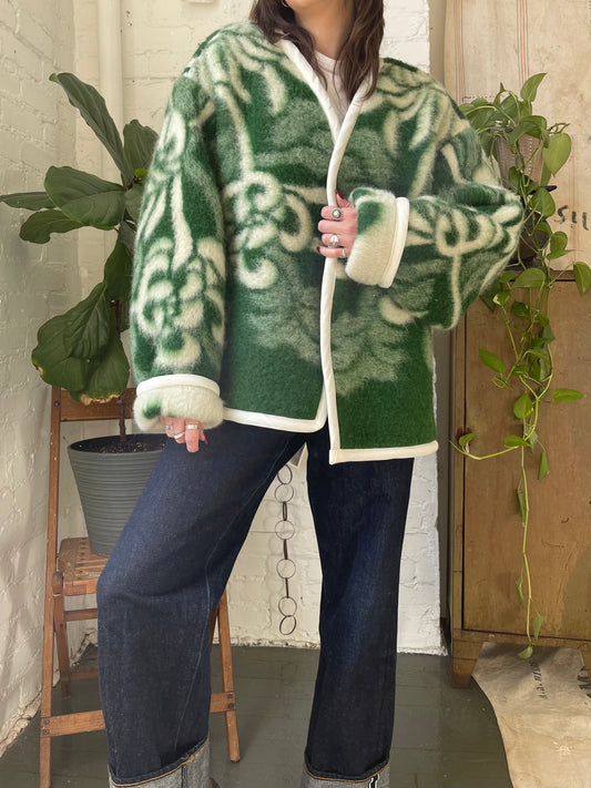 Floral Green Wool Coat [L]