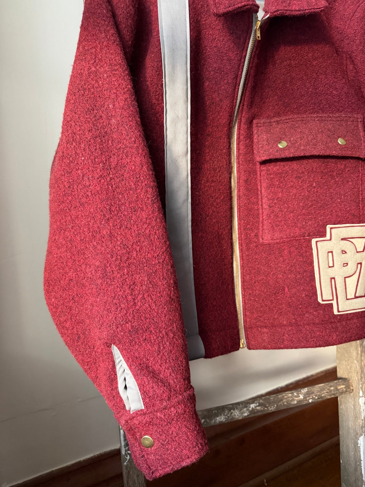 Striped Maroon Wool Varsity Jacket [L]