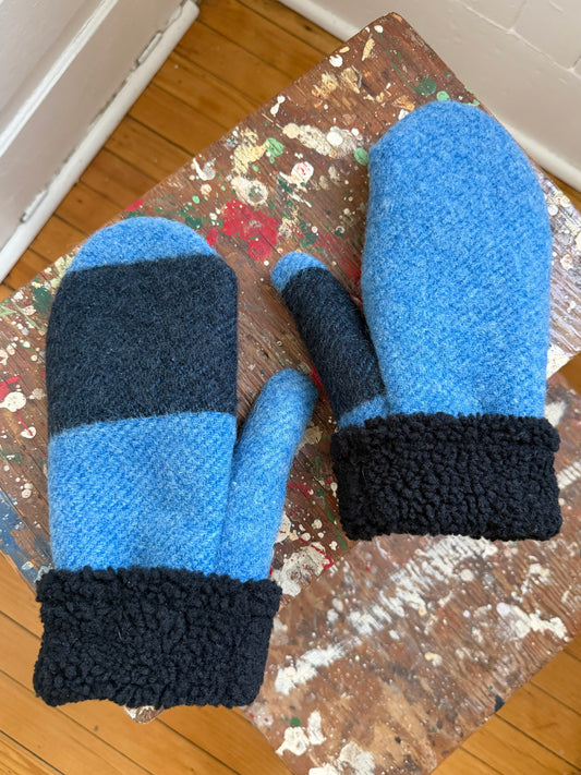 Striped Blue Wool Mittens [M/L]