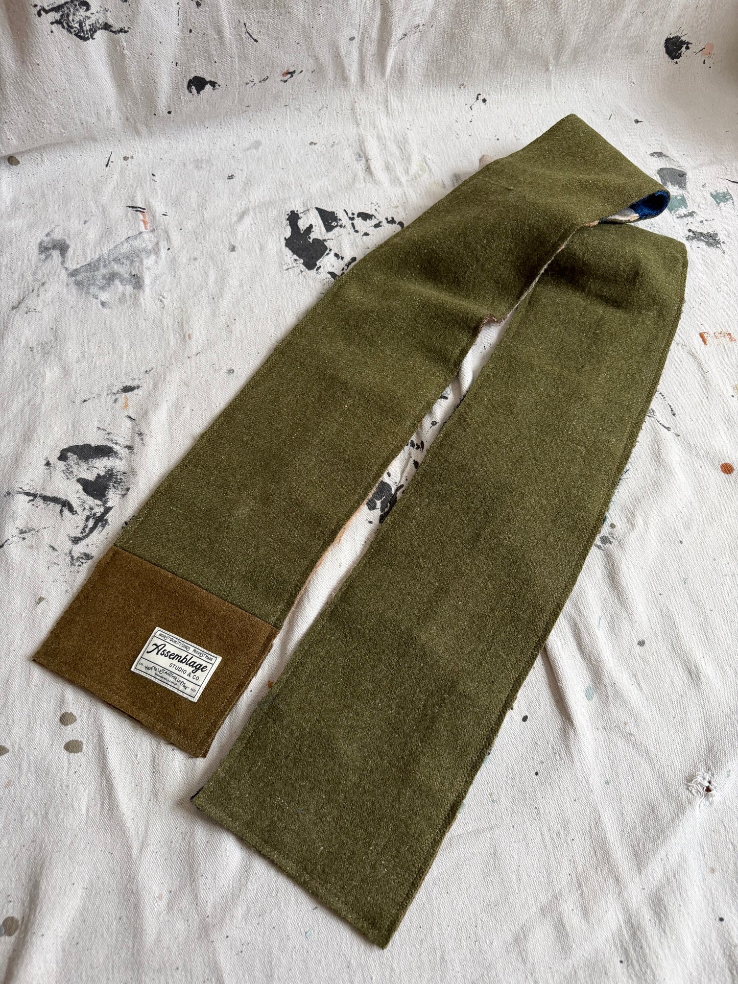 Reversible Patchwork Olive Wool and Mohair Scarf