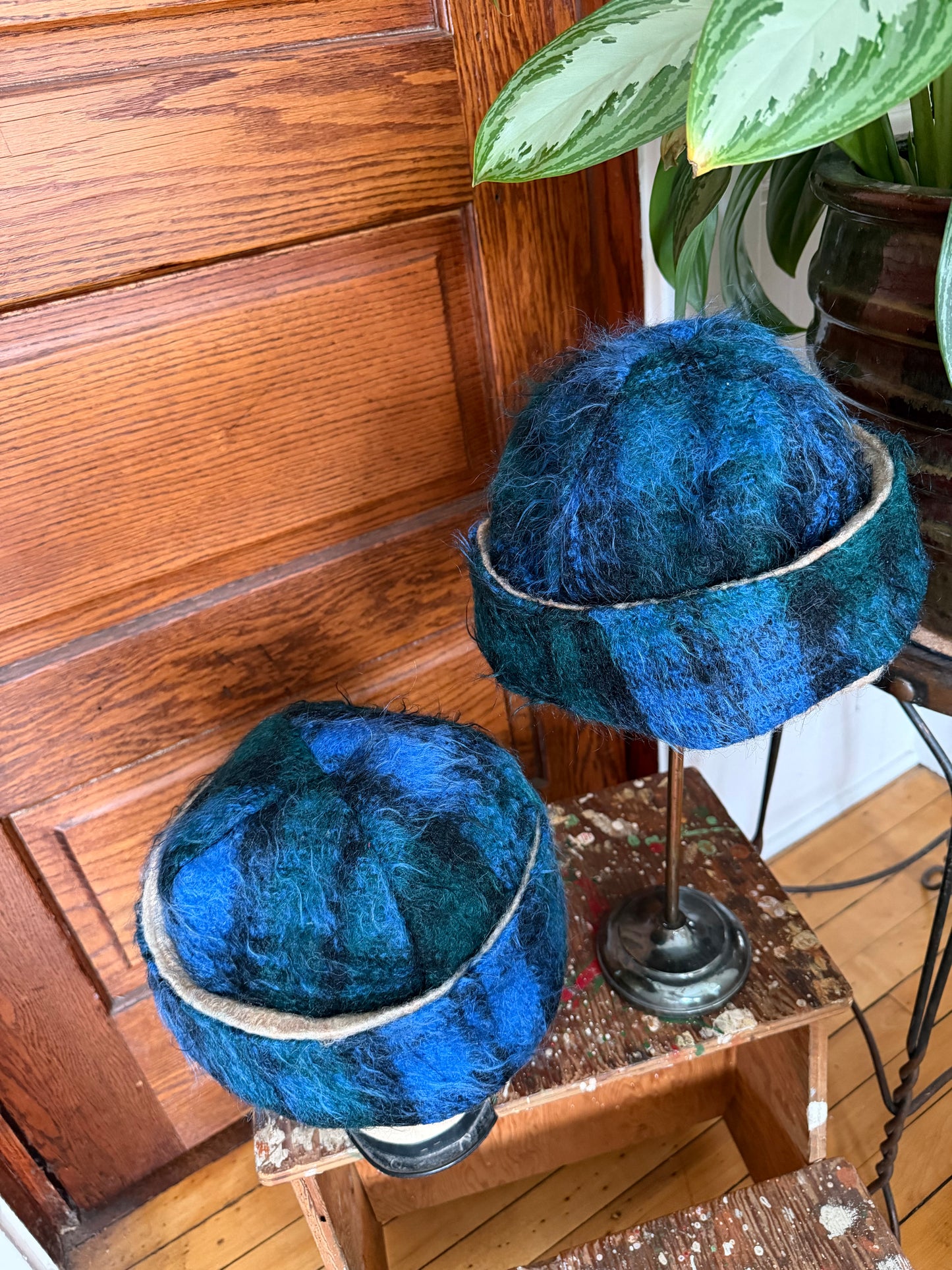Blue Reversible Mohair Toque [M/L]
