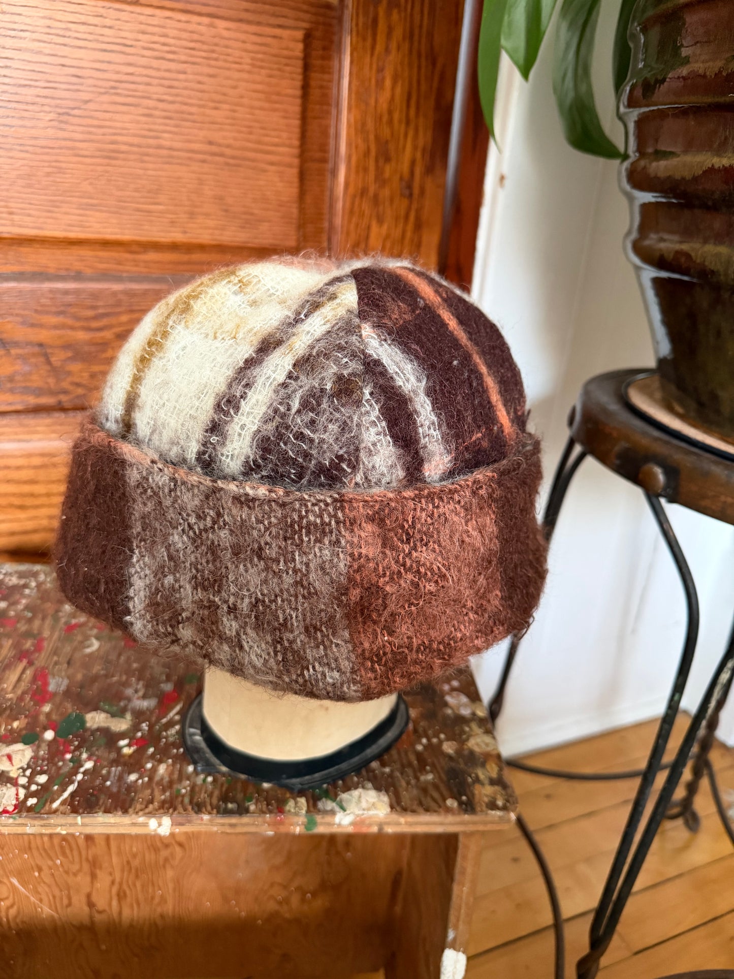 Brown Reversible Mohair Toque [M/L]
