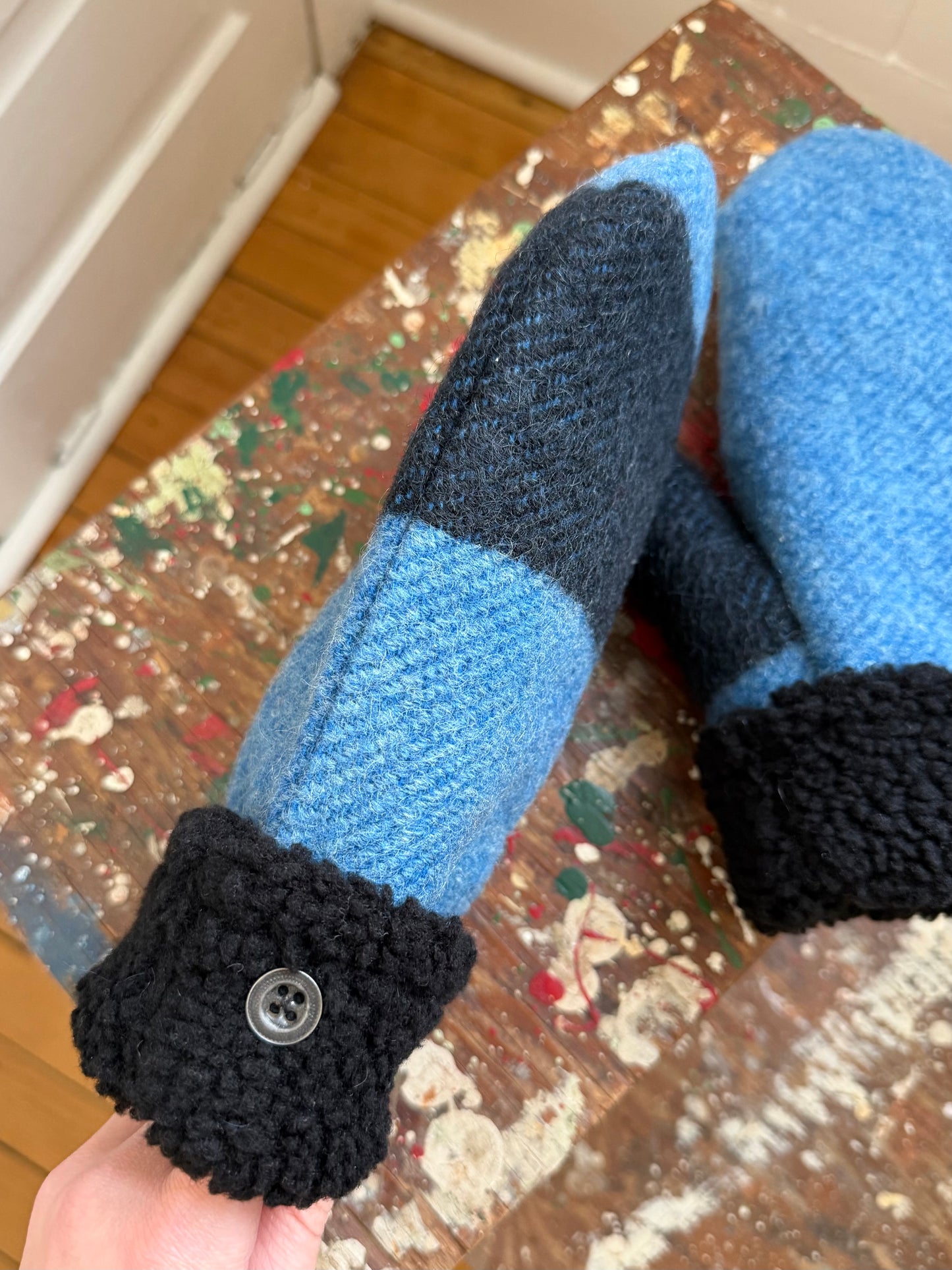 Striped Blue Wool Mittens [M/L]