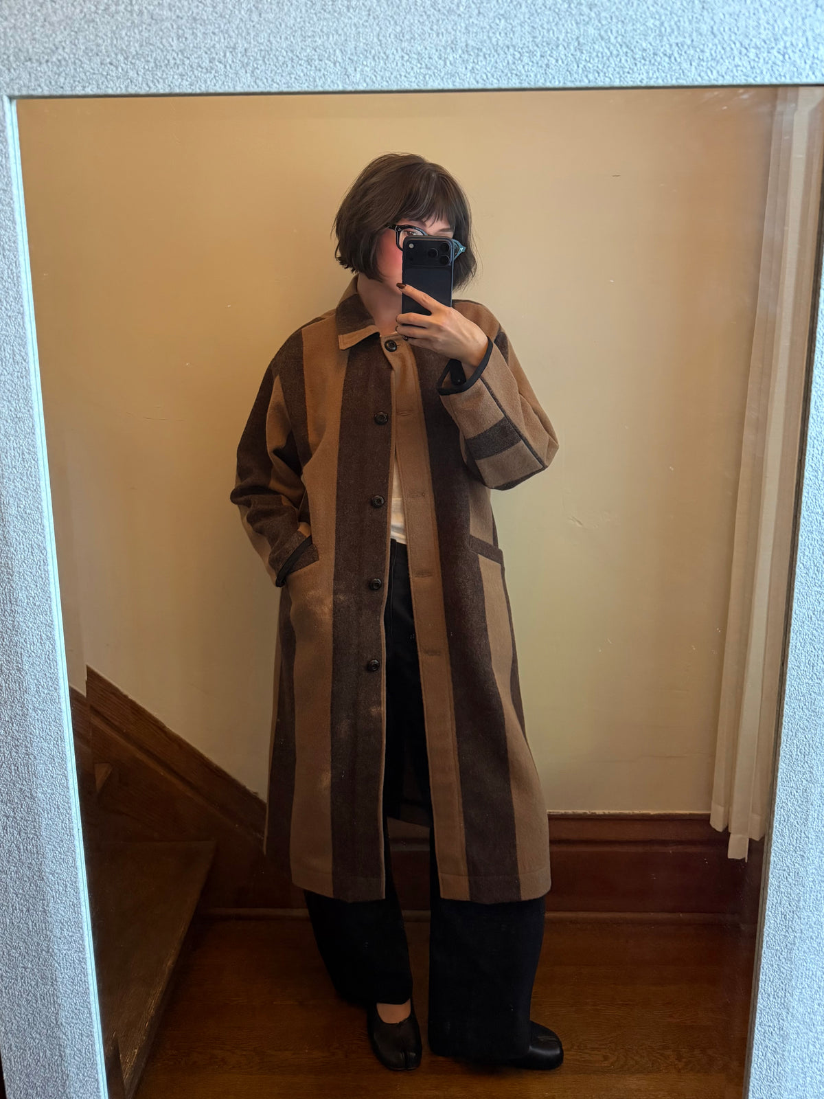 Striped Brown Wool Coat [S]