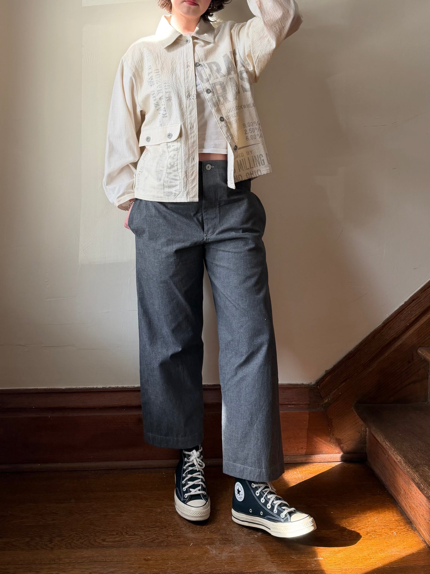 Salt & Pepper Buckleback Trousers [30-34” Waist]