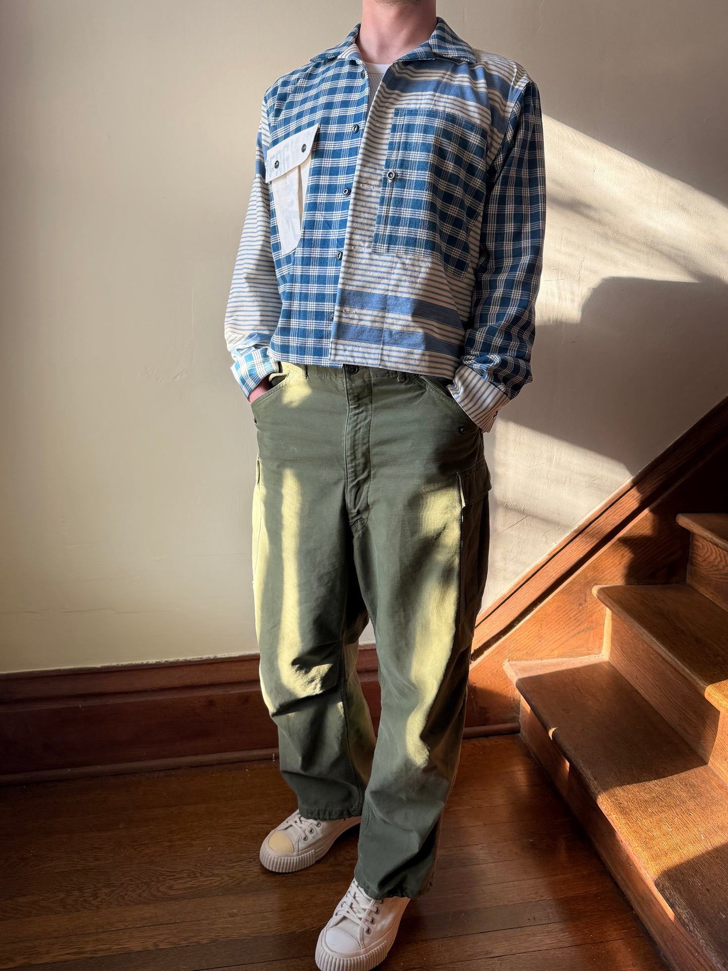 Homespun Cotton & Ticking Overshirt [L]