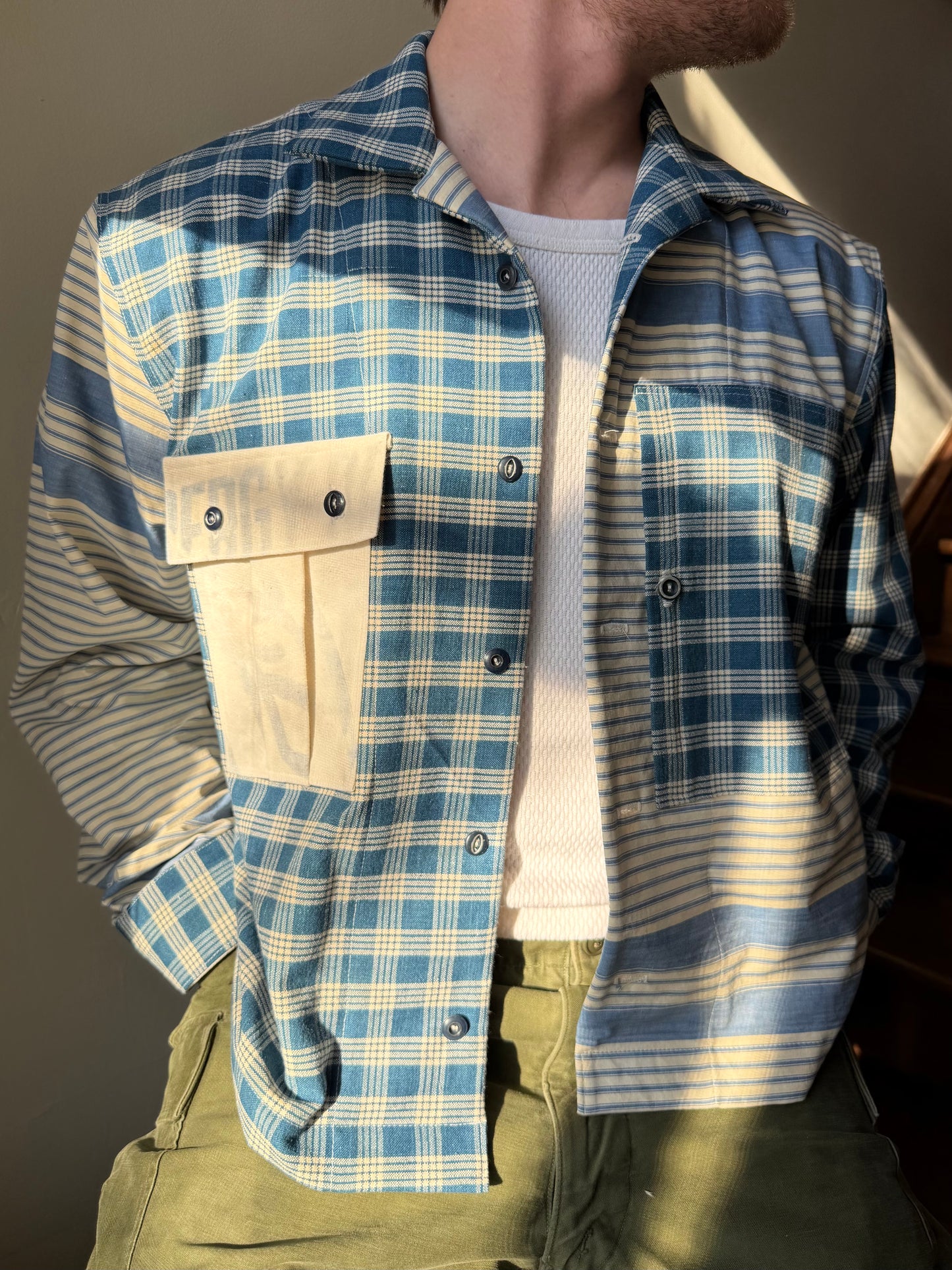 Homespun Cotton & Ticking Overshirt [L]