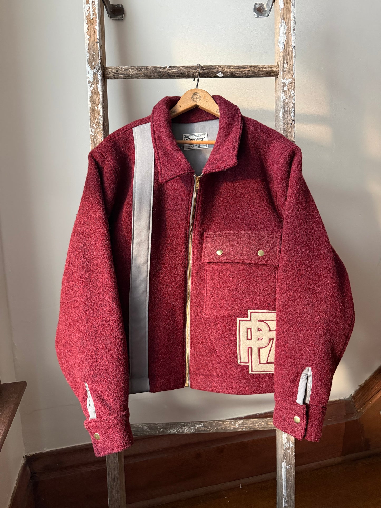 Striped Maroon Wool Varsity Jacket [L]