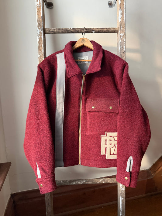Striped Maroon Wool Varsity Jacket [L]