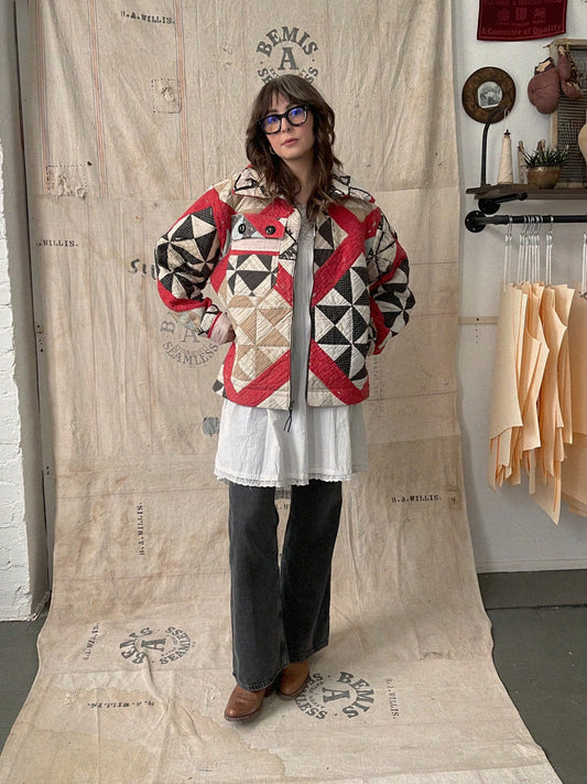 Red Squares Quilt Coat [M/L]