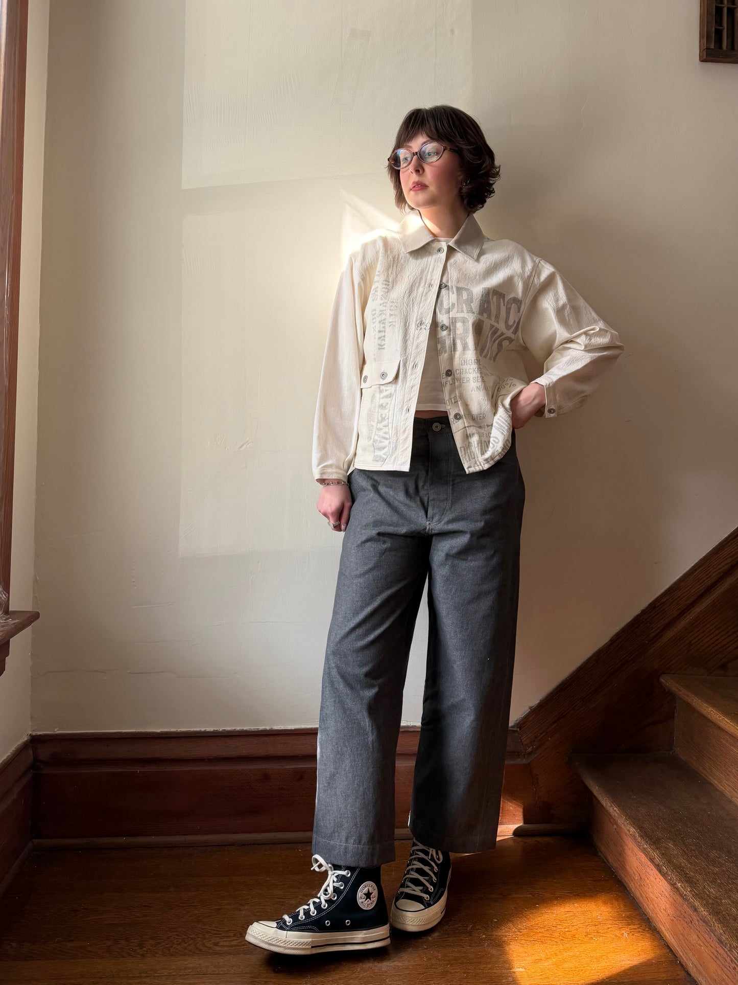 Salt & Pepper Buckleback Trousers [30-34” Waist]