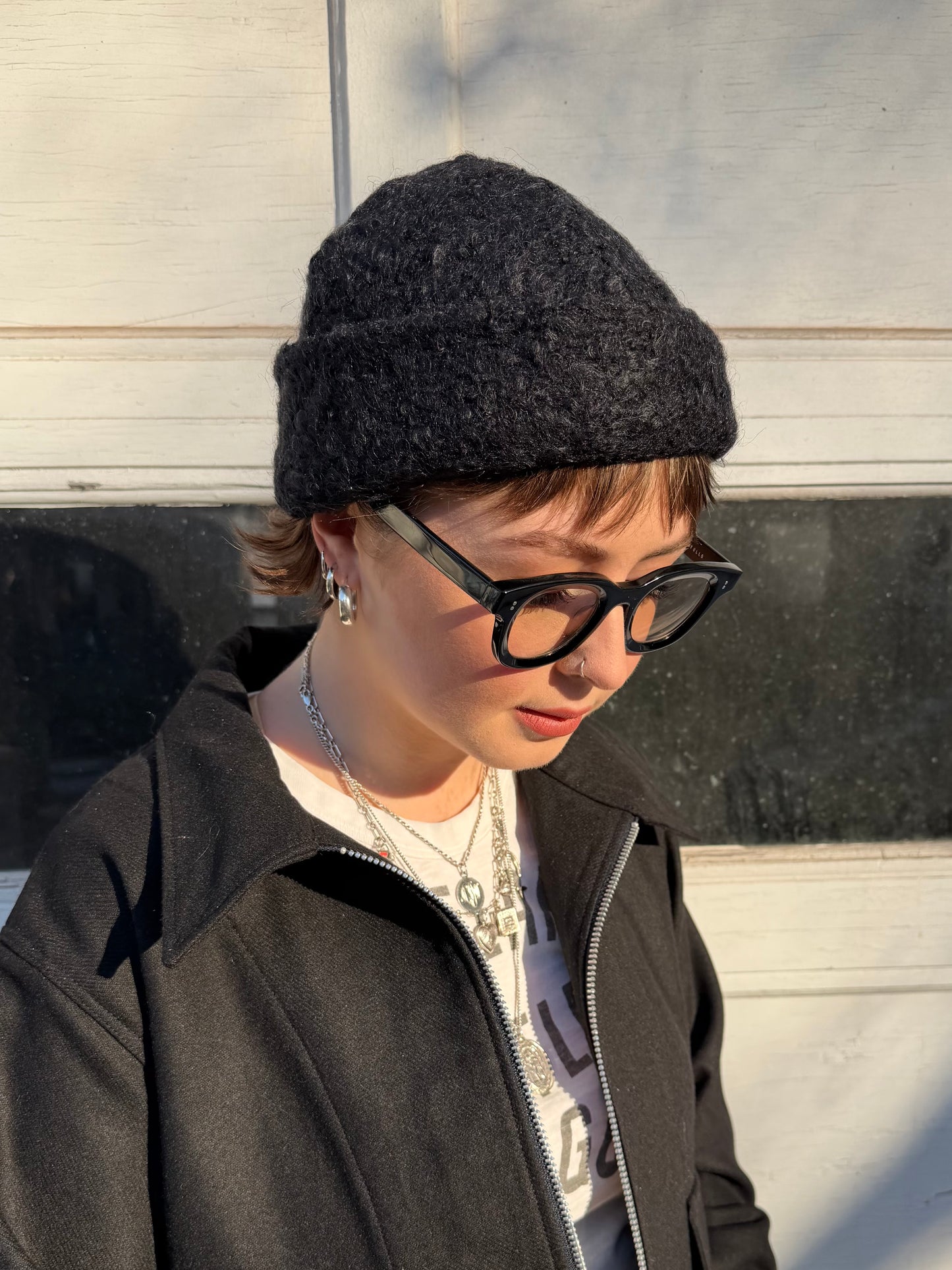 Black Wool Boucle Beanie