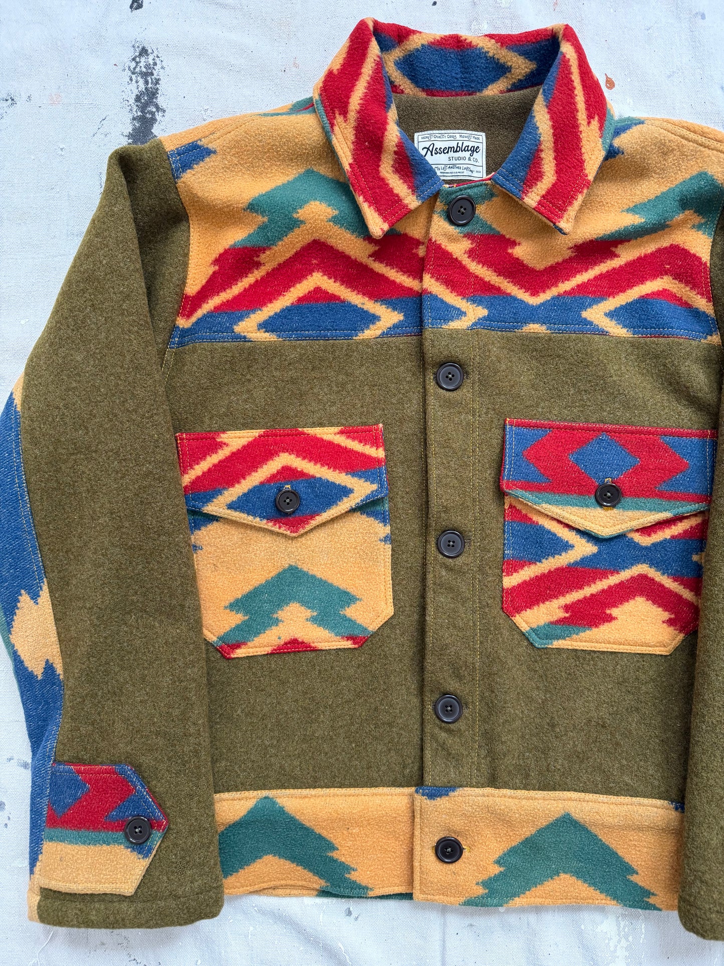 Olive Camp Blanket Wool Jacket [S]