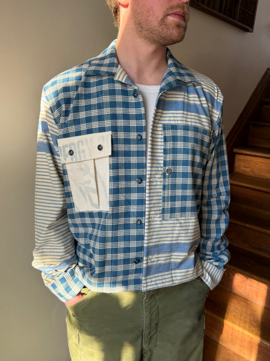 Homespun Cotton & Ticking Overshirt [L]