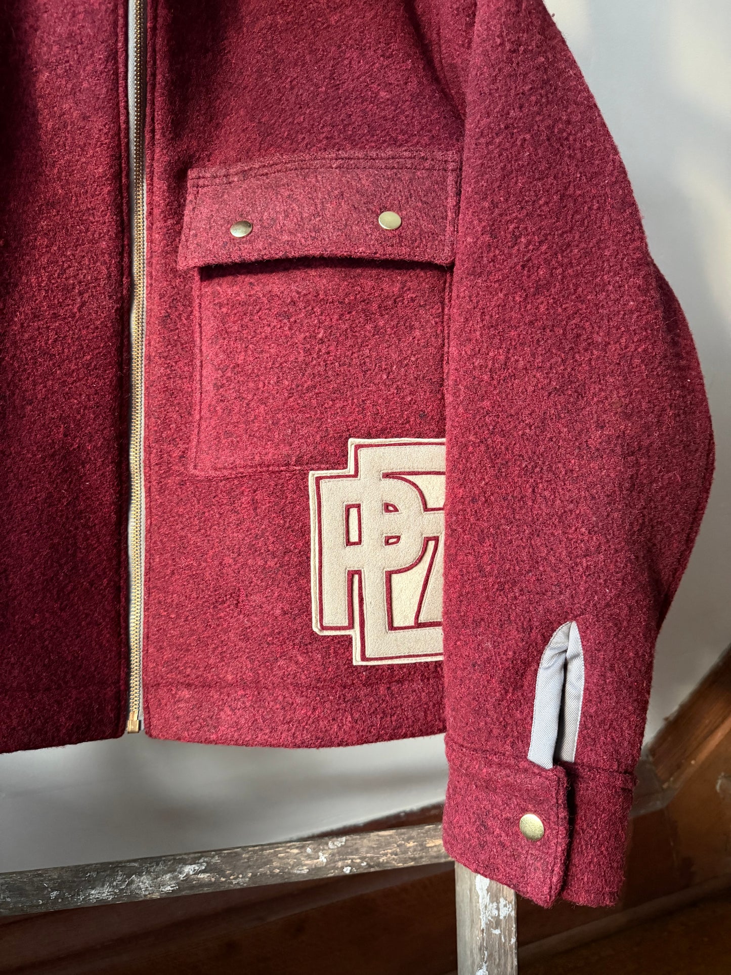 Striped Maroon Wool Varsity Jacket [L]