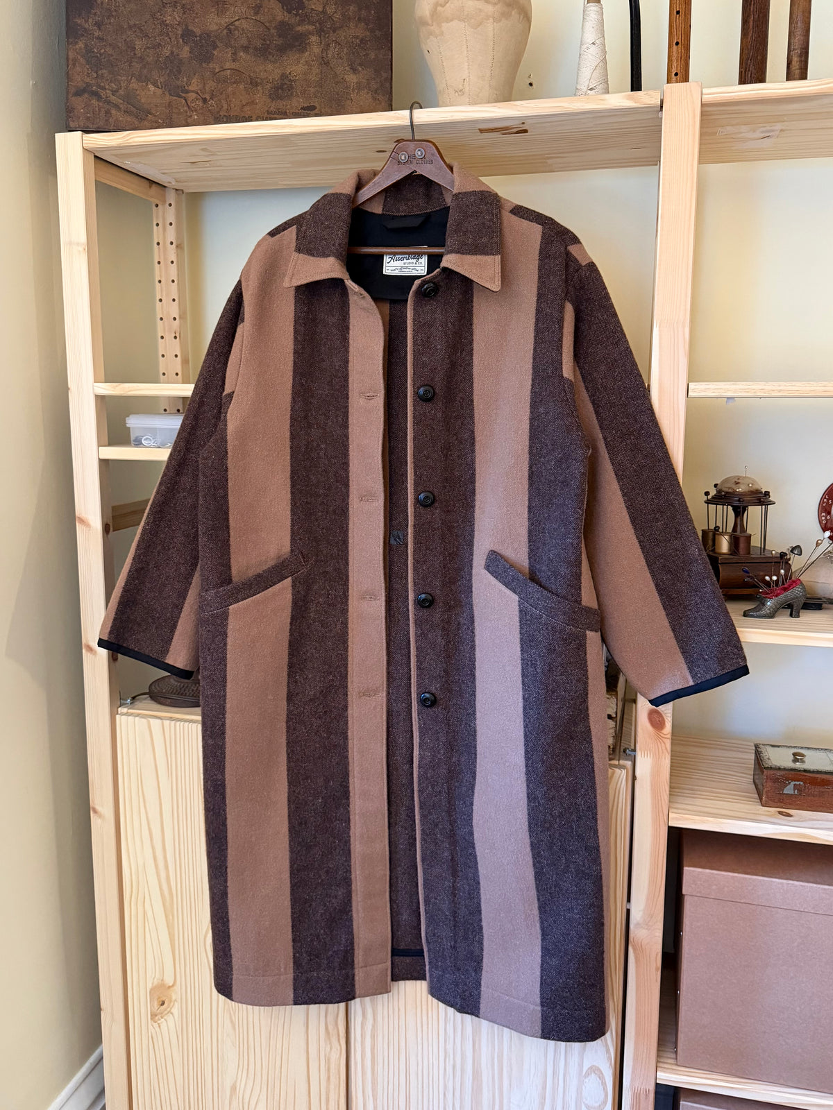Striped Brown Wool Coat [S]