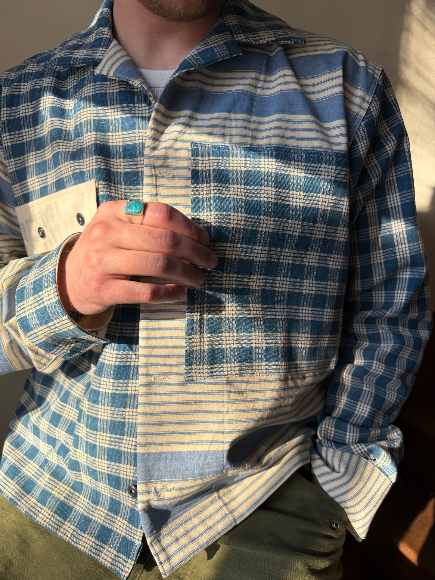 Homespun Cotton & Ticking Overshirt [L]