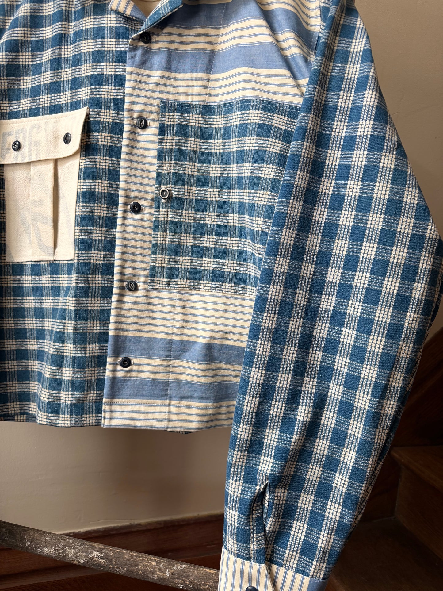Homespun Cotton & Ticking Overshirt [L]