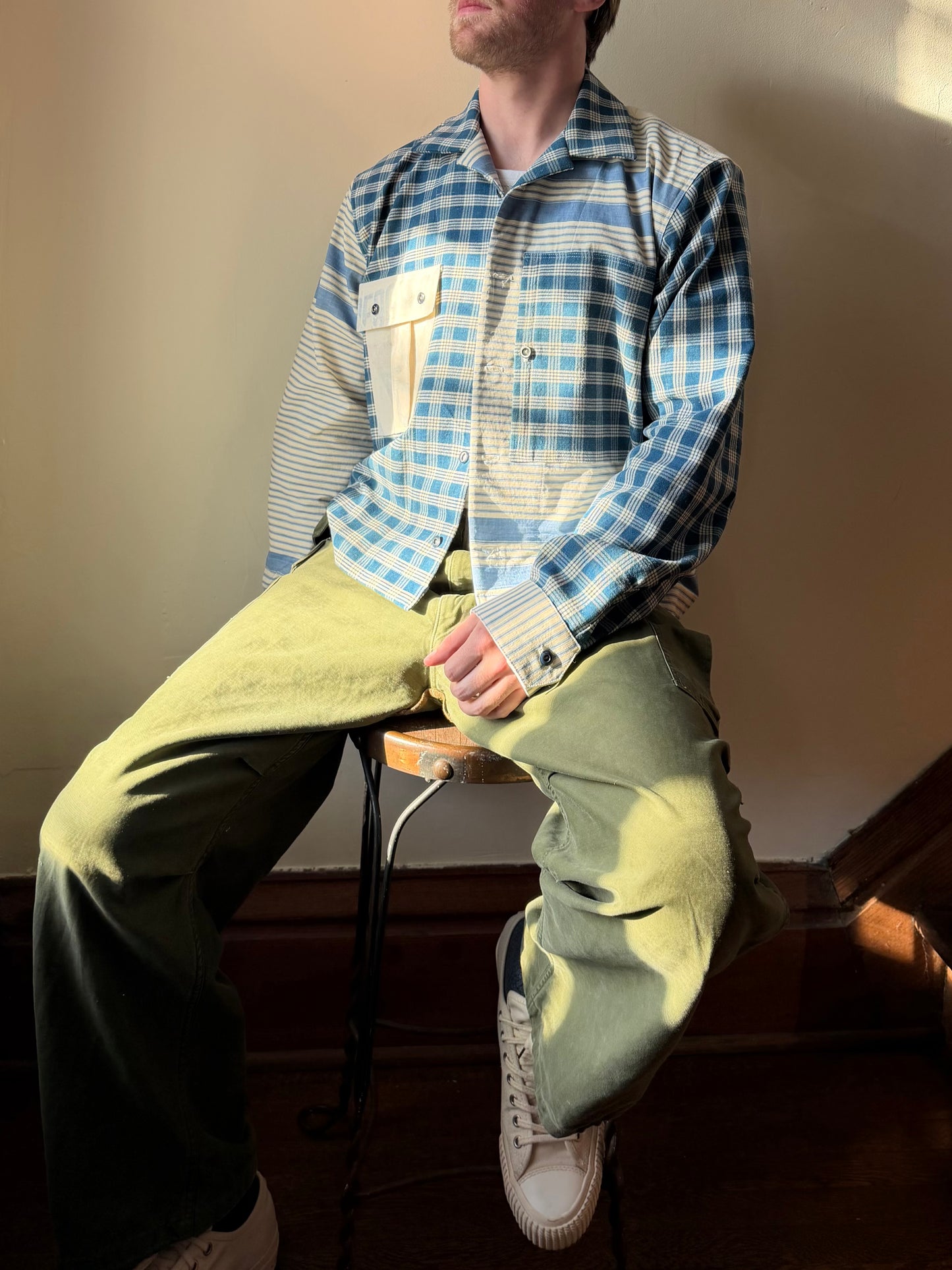 Homespun Cotton & Ticking Overshirt [L]