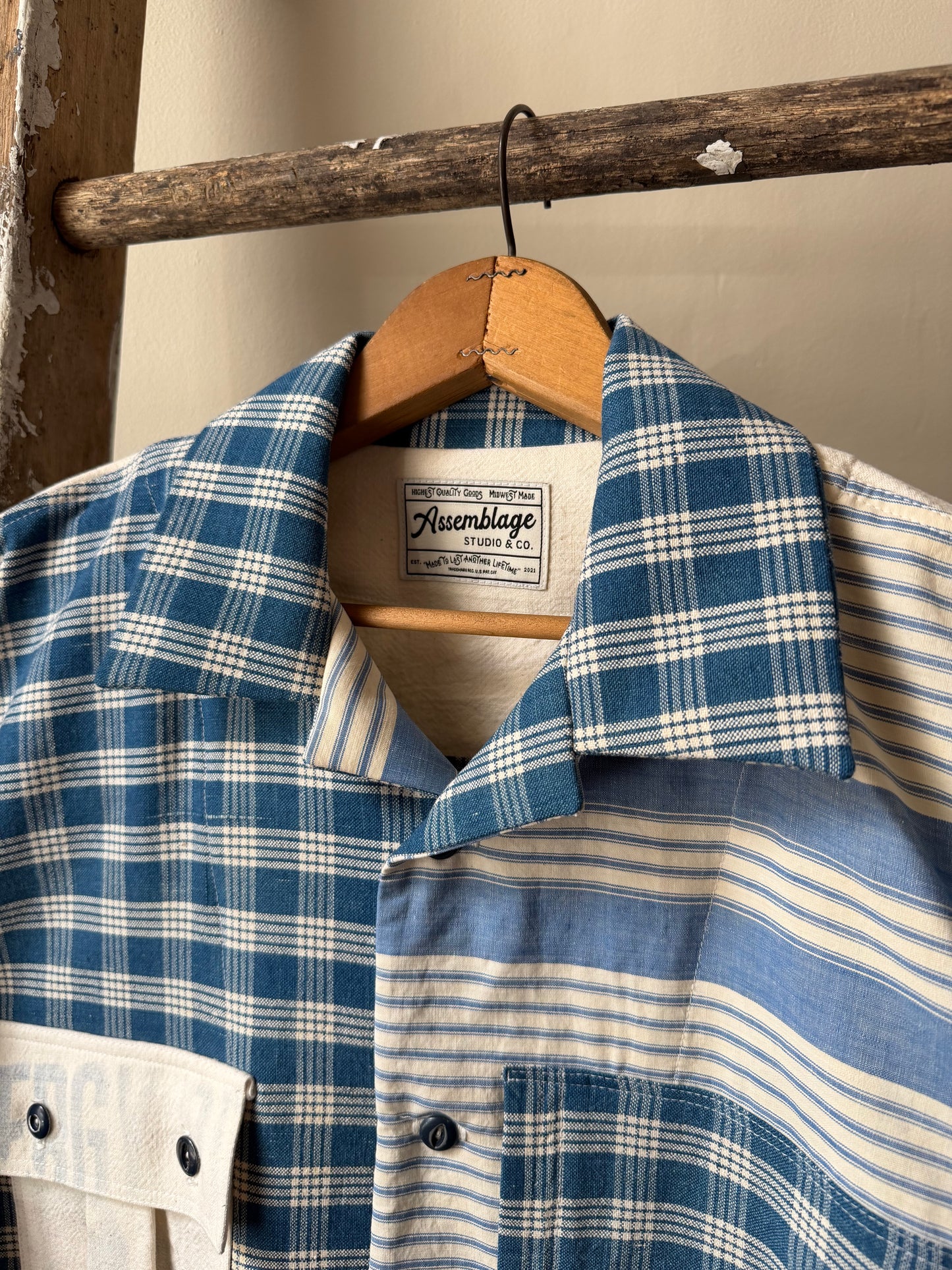Homespun Cotton & Ticking Overshirt [L]