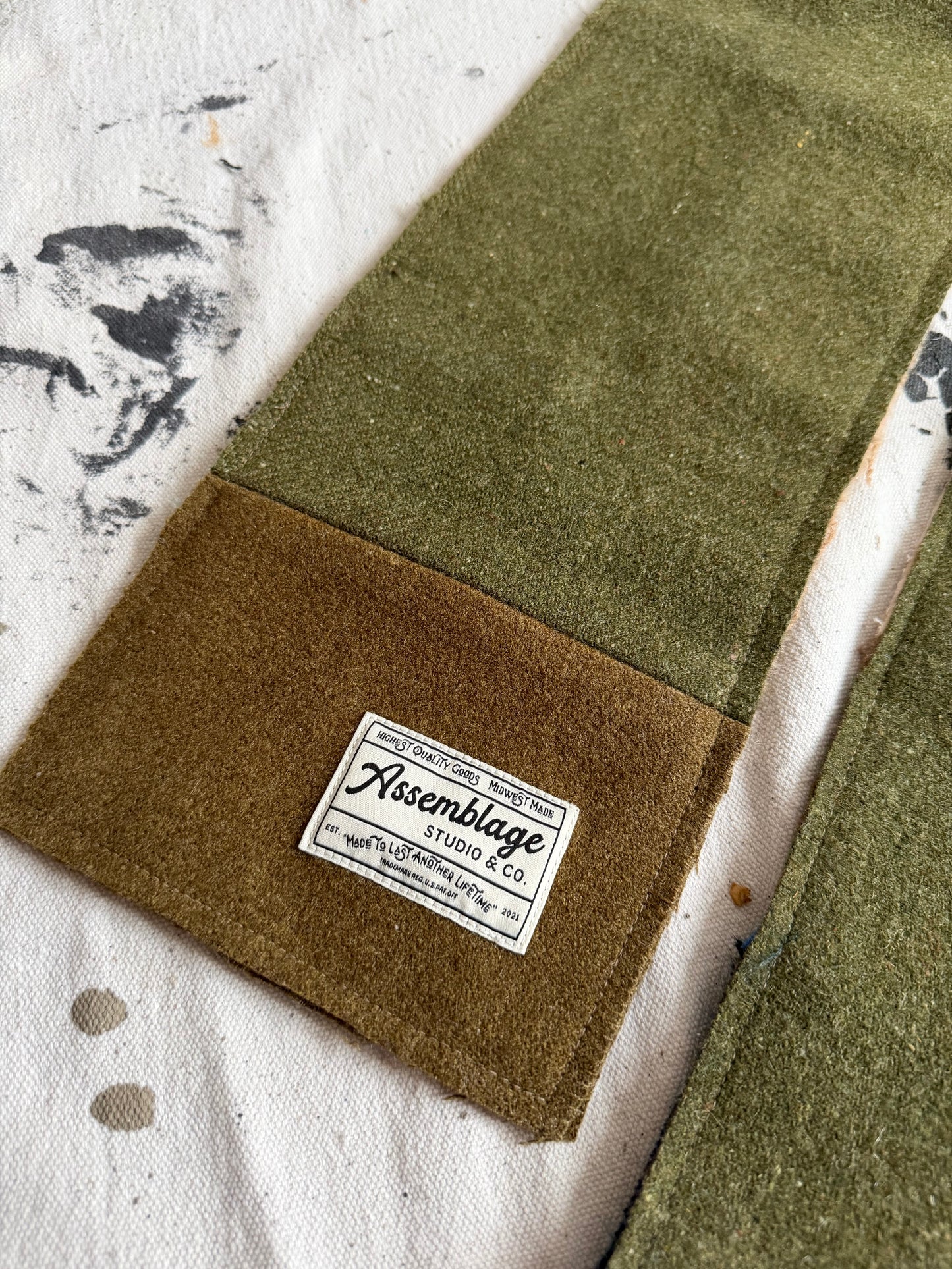 Reversible Patchwork Olive Wool and Mohair Scarf