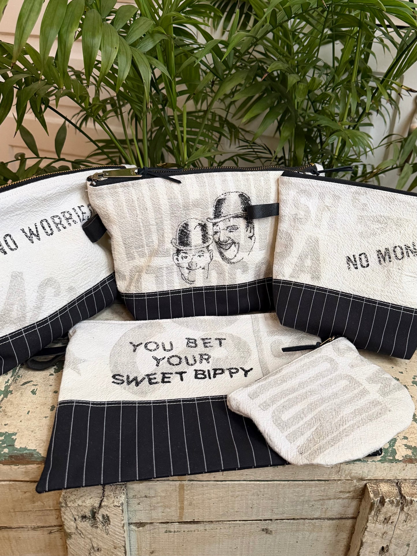 Black & White Striped Zipper Pouches