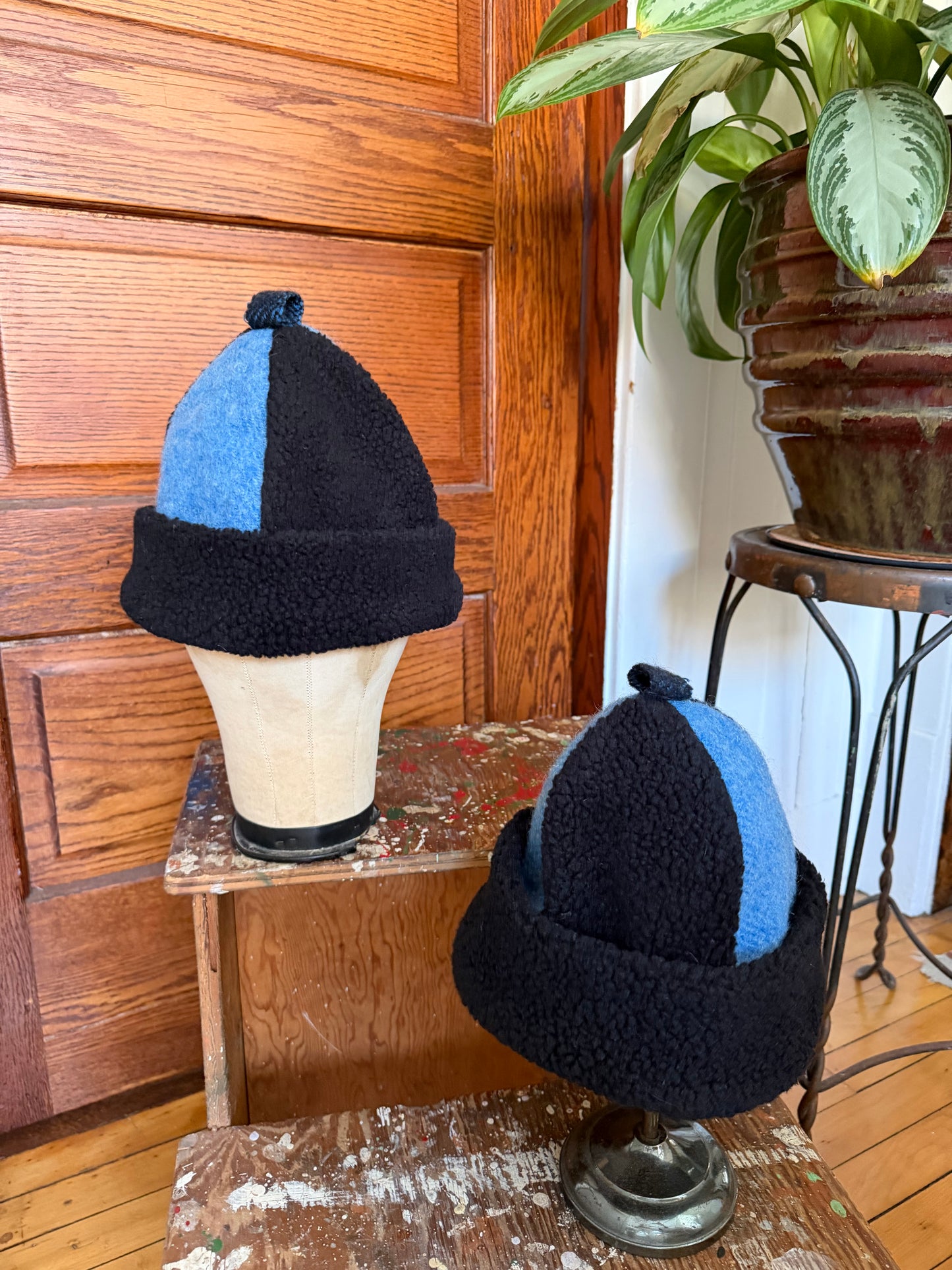 Blue Wool Sherpa Beanie [S/M]