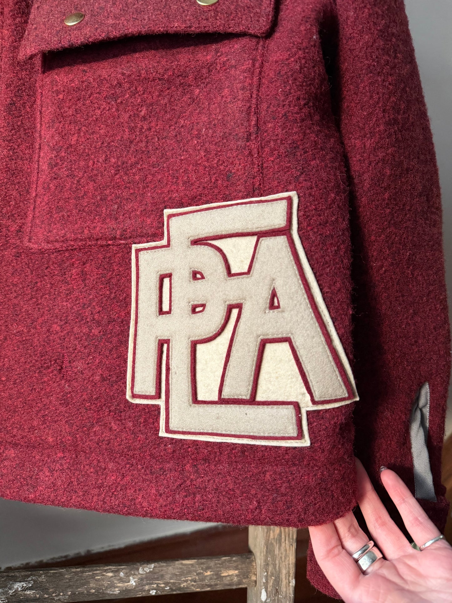 Striped Maroon Wool Varsity Jacket [L]