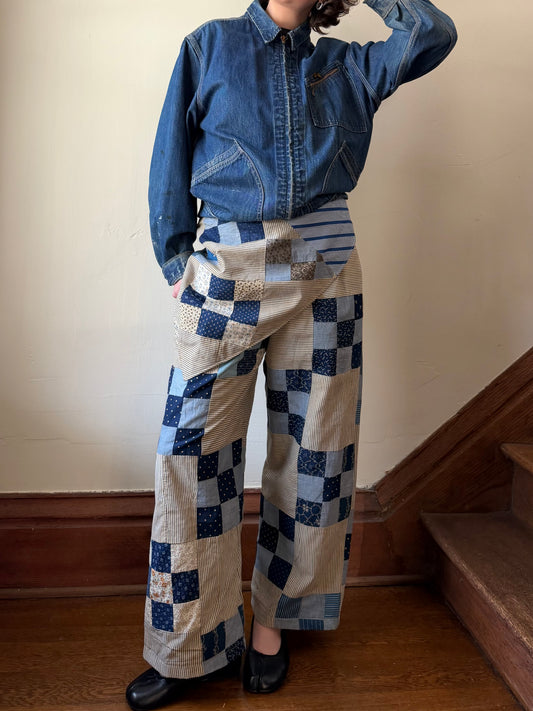 Antique Calico Quilt Topper Pants [M]