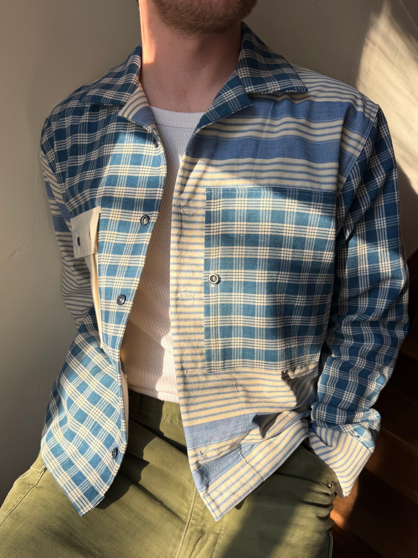 Homespun Cotton & Ticking Overshirt [L]