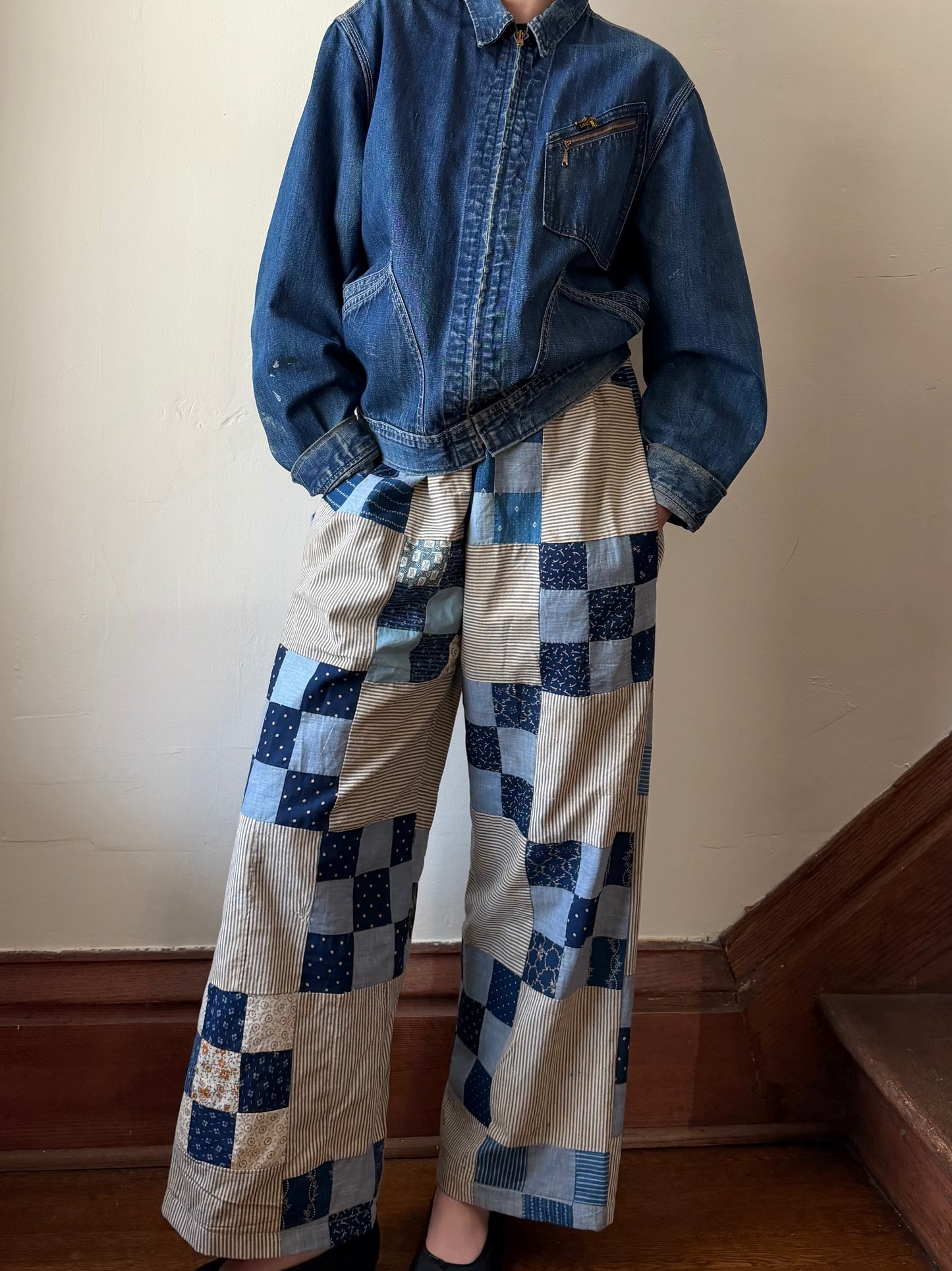 Antique Calico Quilt Topper Pants [M]