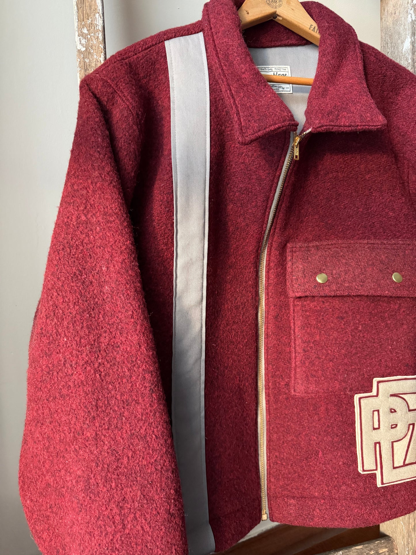 Striped Maroon Wool Varsity Jacket [L]