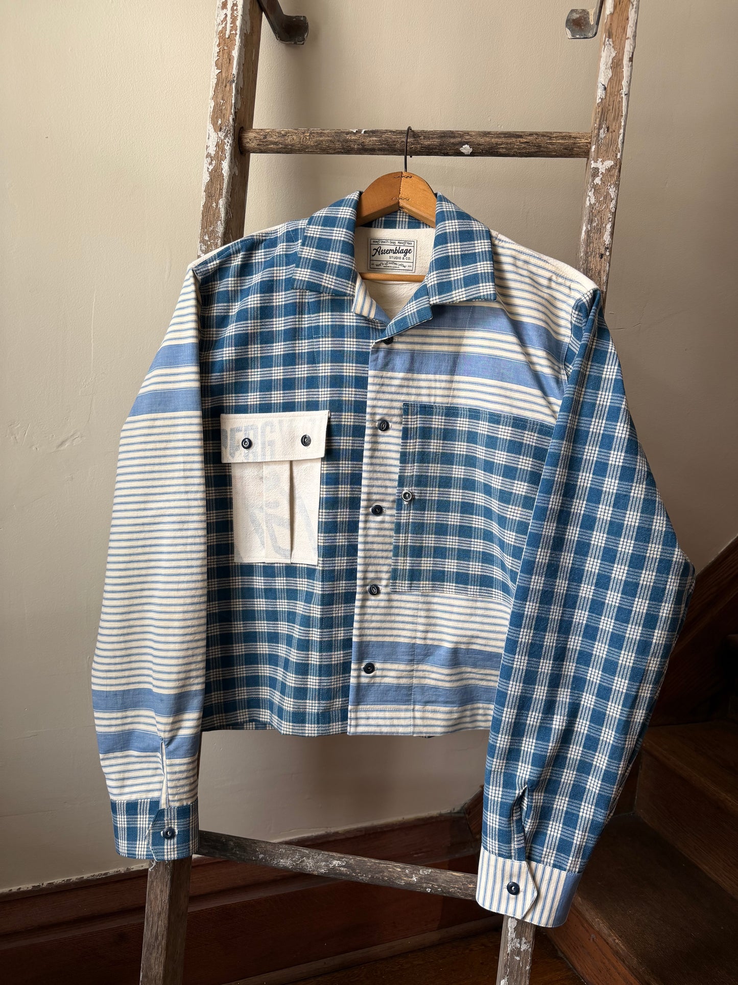 Homespun Cotton & Ticking Overshirt [L]
