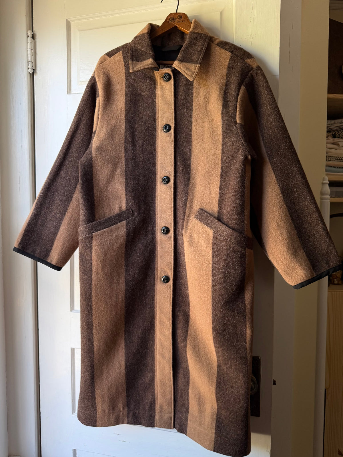Striped Brown Wool Coat [S]