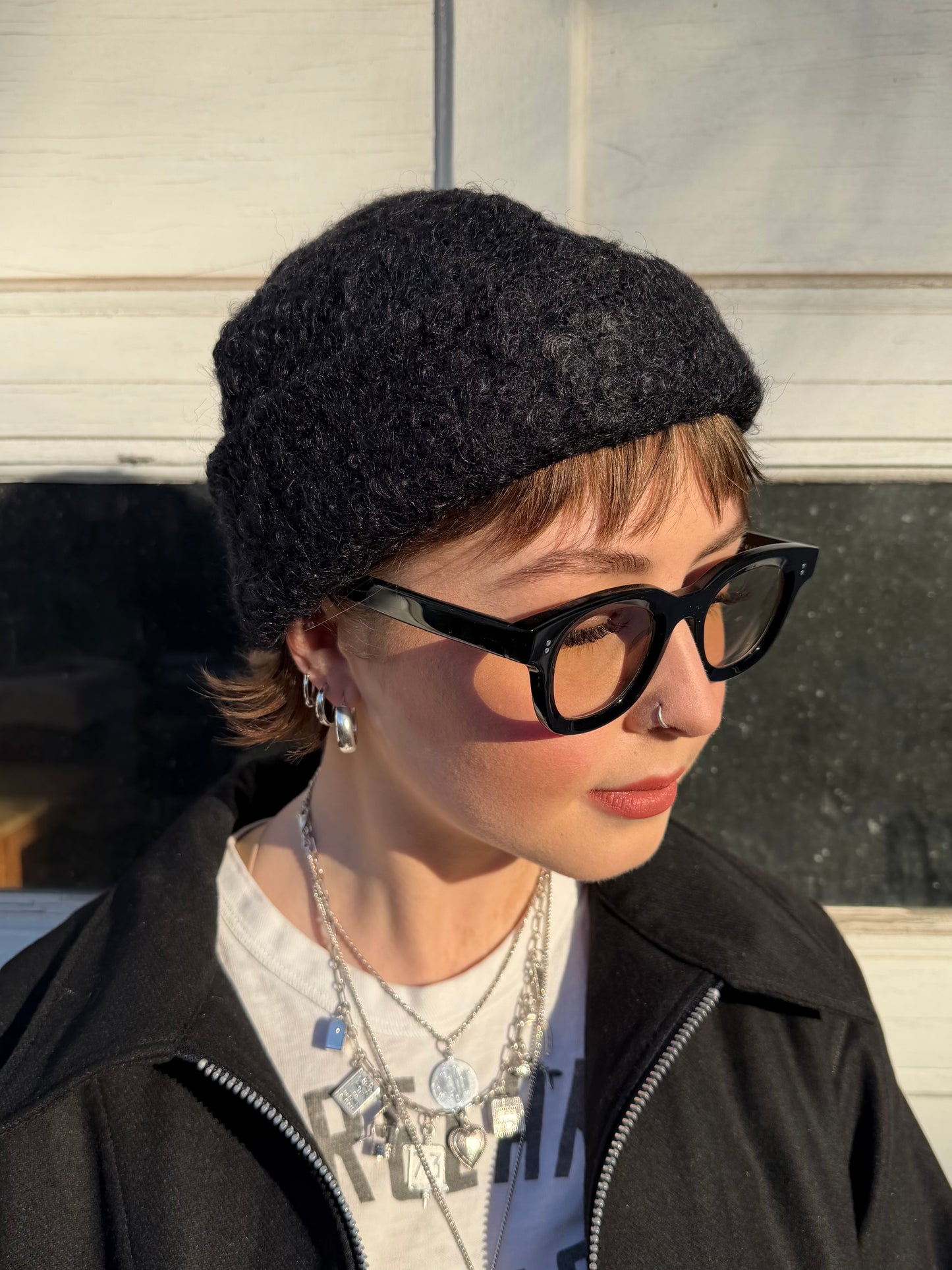 Black Wool Boucle Beanie