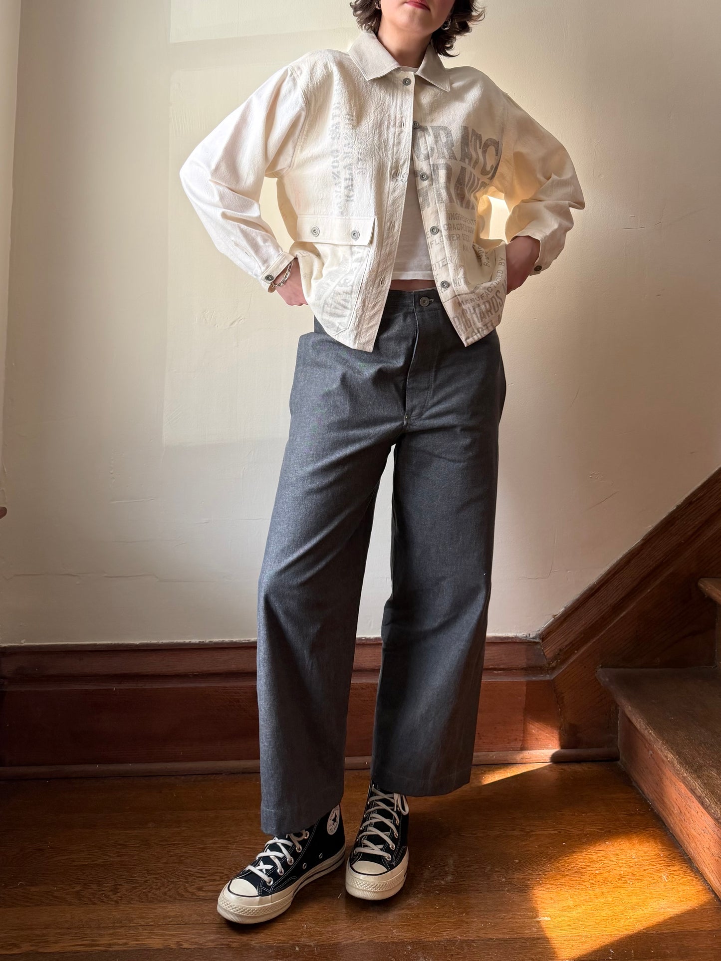 Salt & Pepper Buckleback Trousers [30-34” Waist]